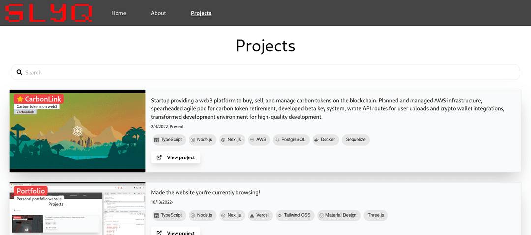 Old portfolio projects page